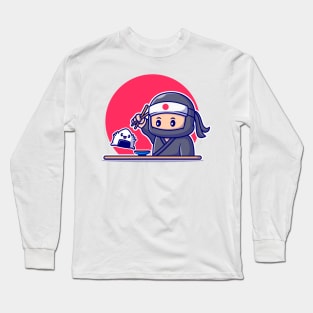 Cute Ninja Eating Onigiri With Chopstick Long Sleeve T-Shirt